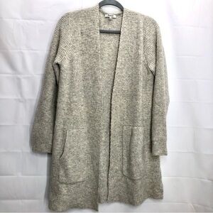 Madewell wool and alpaca blend gray waffle knit long open front cardigan